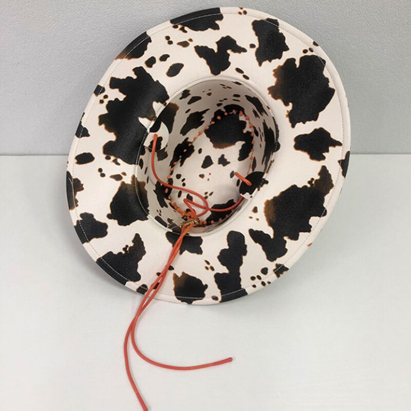 Kapelusz kowbojski krowa skóra ekologiczna z wzorem Zachodni kręcone rondo jeździecki kapelusz damski śliczny moda retro wakacyjny kapelusz hurtowo