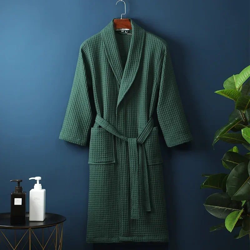 Baumwoll-Frottee-Bademantel für Frühling und Sommer, dünner Morgenmantel, langärmeliger Waffel-Bademantel, Hotel-Schönheits-Badetuch für Paare: XL / Lila