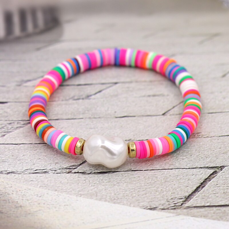 Women&#39;s Bracelet Boho Multicolor Summer Beach Jewelry Imitation Pearl Charm Bracelets for Female Girls: B594e