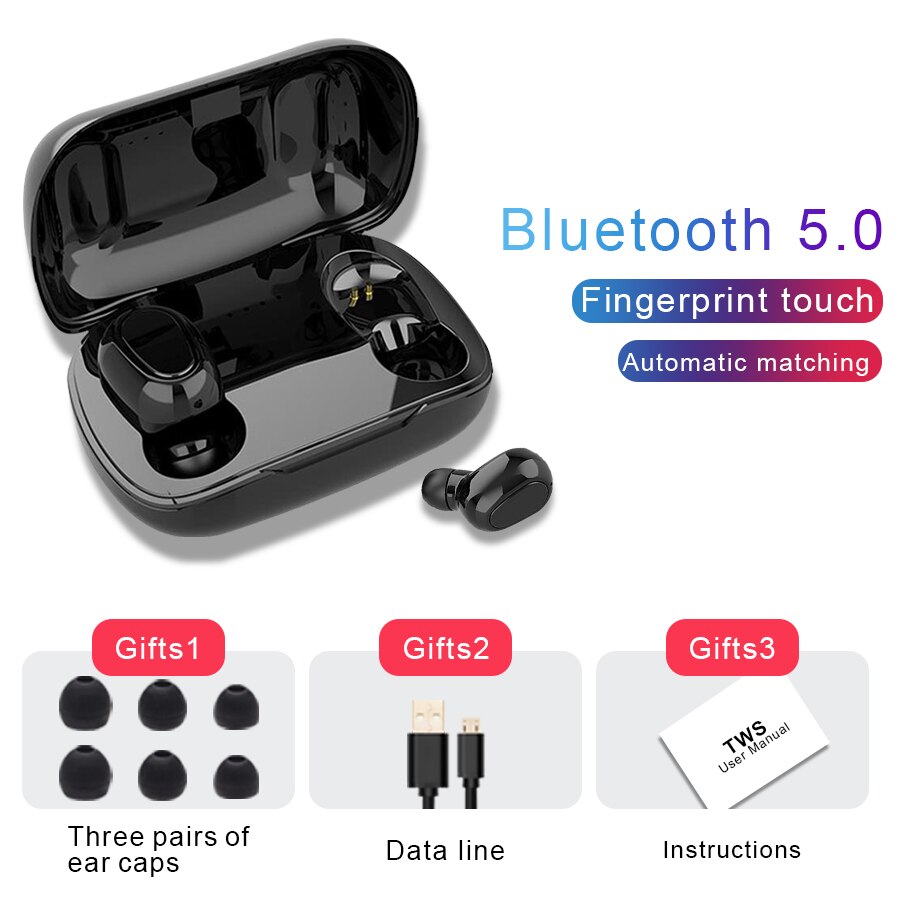 Auriculares inalámbricos con Bluetooth L21, dispositivo de audio HIFI, manos libres, estéreo, para videojuegos, para iphone y Samsung: Black
