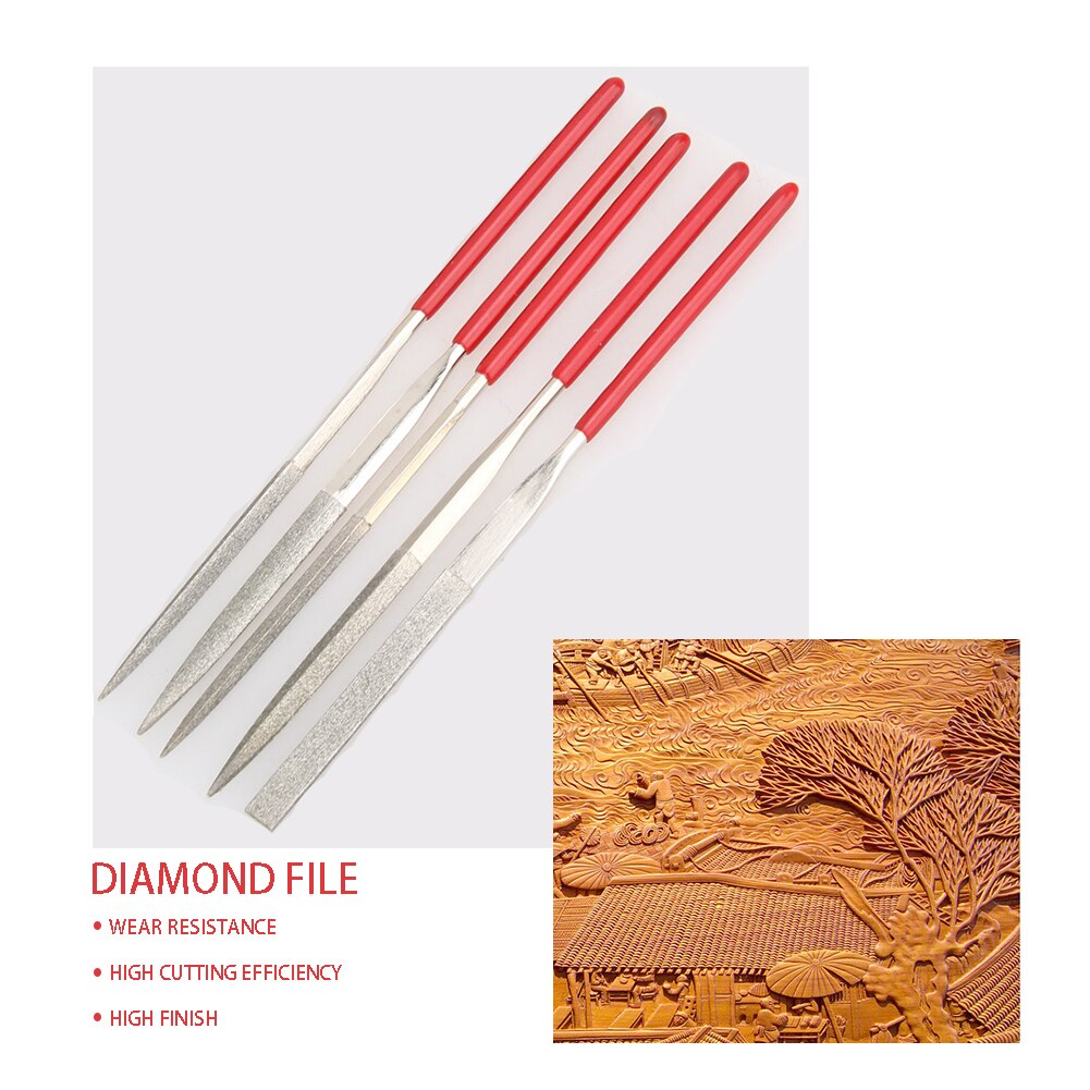 5pcs Diamond Needle Files Set Wood Carving Tool Kits Metal Polishing Manual File DIY Craft Woodworking Tools