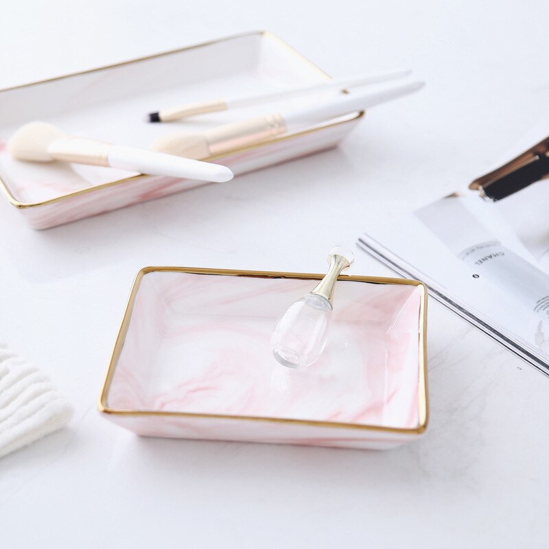 nordisch Marmor aufbringen Gold Ablage Keramik Schmuck Tablett Schlecht Dressing Tisch Tablett Kleinigkeiten Tablett Schlafzimmer Dekoration