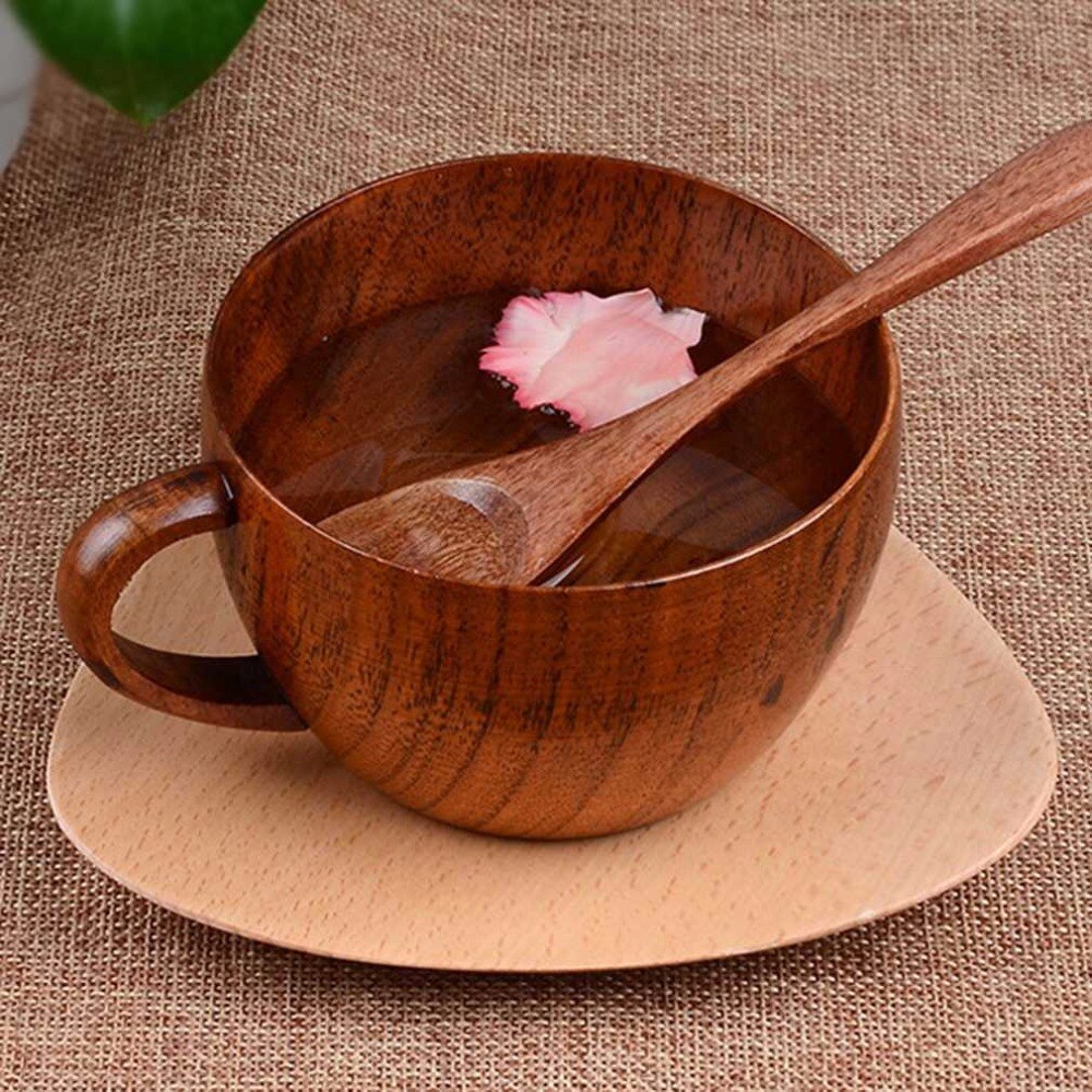 260ml / 8.8 oz Natural Jujube Bar Wooden Cups Mugs With Handgrip Coffee Tea Milk Travel Wine Beer Mugs For Home Bar