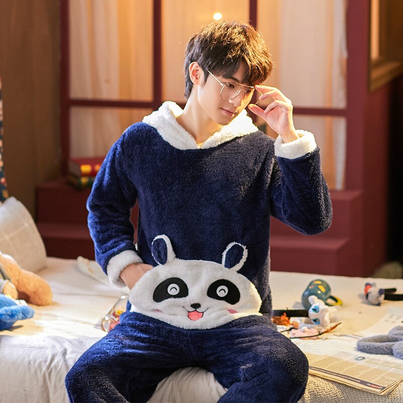 Korean Flannel Pajamas Winter Warm Couple Sleepwear Home Clothes Coral Fleece Thick Pyjamas Women Men Pijama Mujer: 1 / XXL