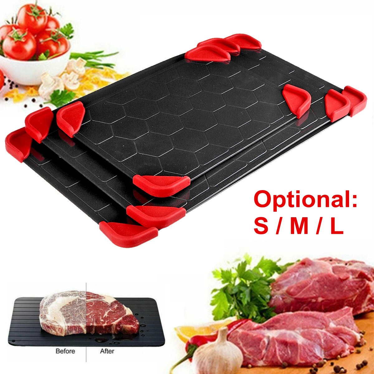 Aluminum Fast Defrosting Tray Thaw Food Frozen Meat Fruit Quick Defrosting Plate Board Defrost Kitchen Gadget Tool S/M/L