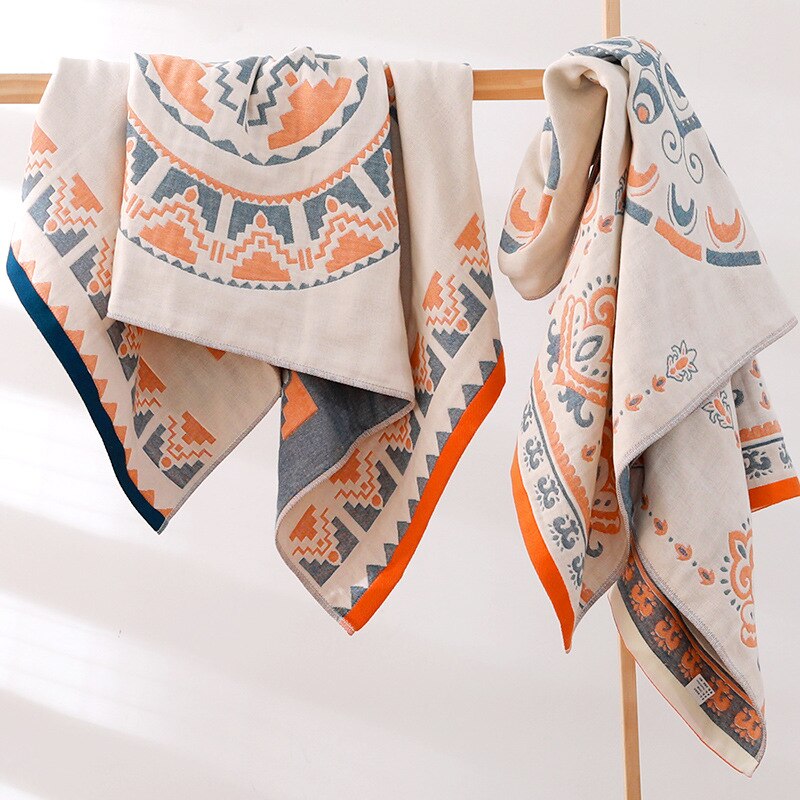 Geometric Printed Pattern Towels Soft Cotton Water Absrbent Bath Towel for Home Use Hotel Spa Service Bathing Accessories