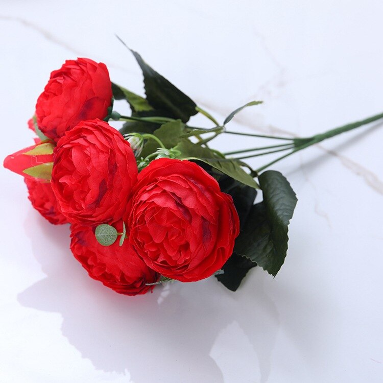 30Cm Rose Roze Zijde Pioen Kunstbloemen Boeket 5 Groot Hoofd En 4 Bud Goedkope Nep Bloemen Voor Thuis bruiloft Decoratie Indoor: Rood