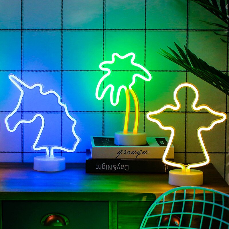 Neon Christmas Tree LED Xmas Home Decor Neon Sign Lamp Rainbow Flamingo Table Bedside Light USB / Battery Power