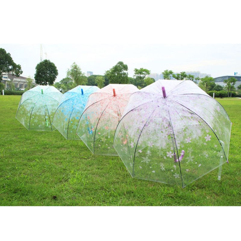 Romantic Transparent Clear Flowers Bubble Dome Umbrella Half Automatic For Wind Heavy Rain C90D