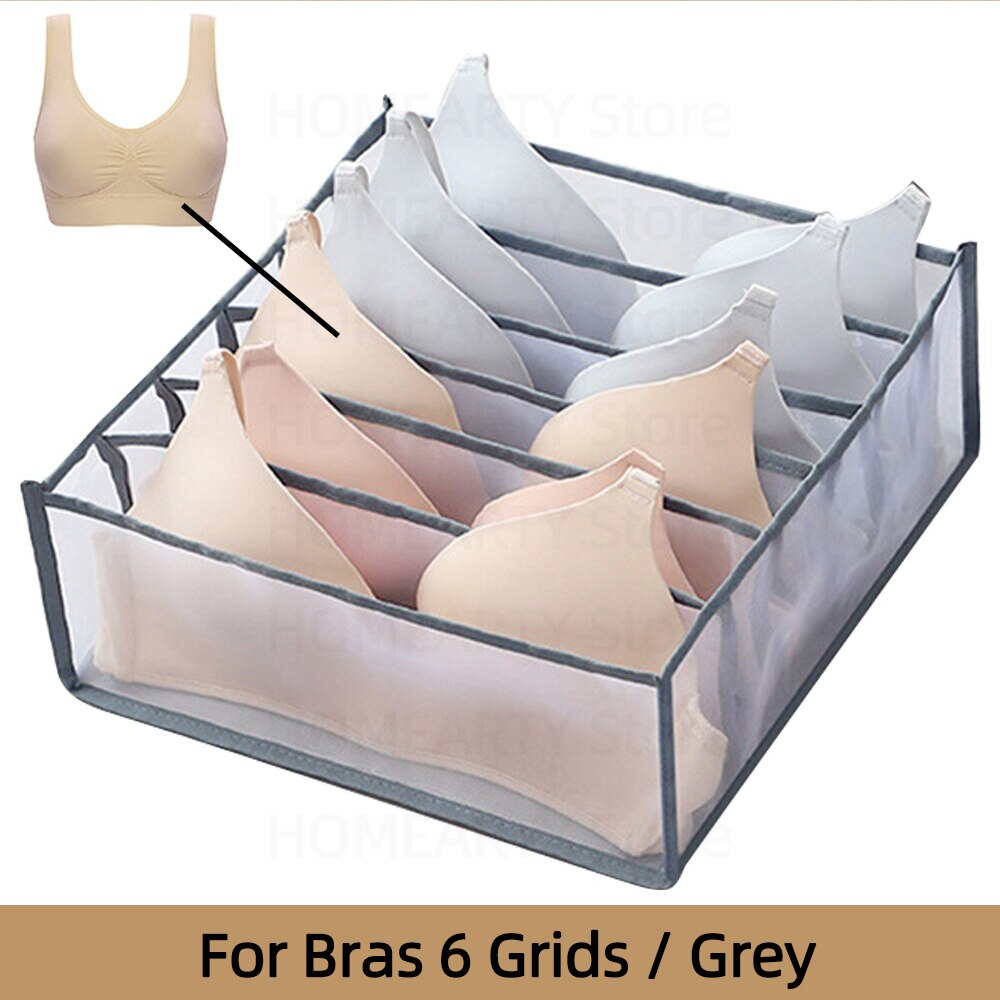 Organizador de armario para ropa interior, caja de almacenamiento para calcetines, bolsa de almacenamiento para armario, sujetador, pantalones, cajón divisor: Grey-6 Grids