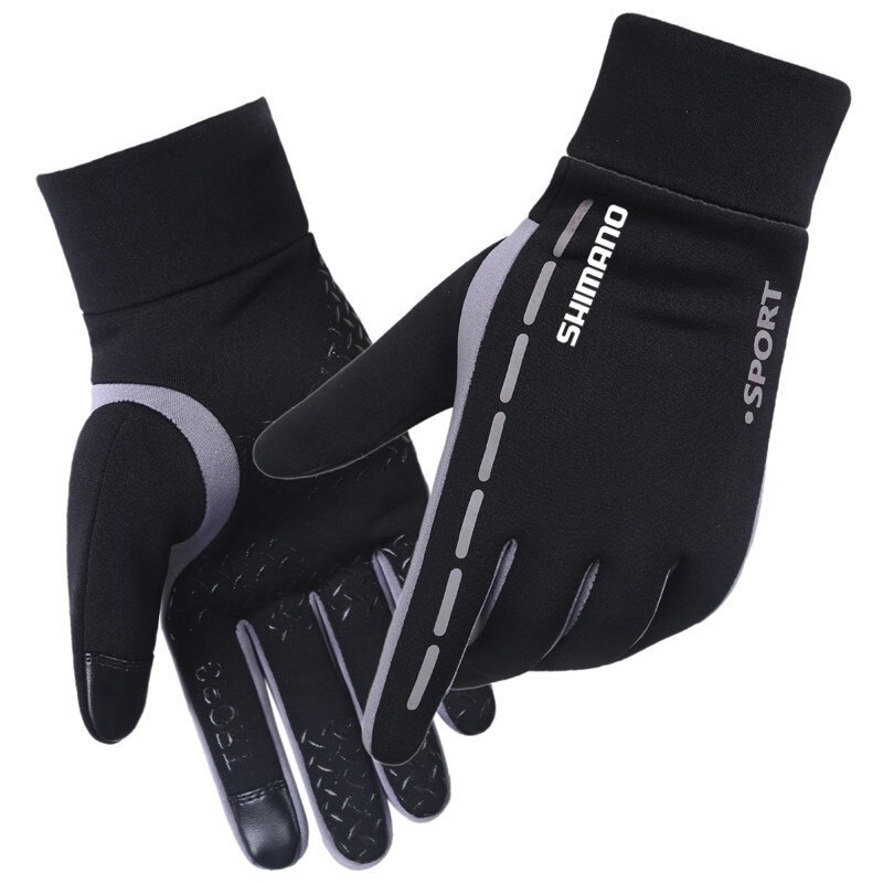 Shimano Full Finger Winter Cycling Gloves Waterproof for Fishing Windproof Anti-Slip Thicken Gloves Warm Durable Ski Gloves: Dark Grey