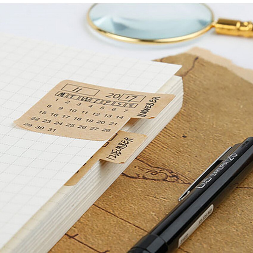 2 sheet/set Calendar Index Sticker Date Label Handwritten Blank Notebook Stationery Classification Calendar Schedule