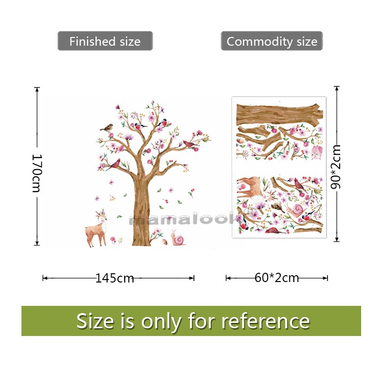 Cartoon Animals Tree wall sticker for Kids Room Hand Painted Birds Deer mamalook Lovely Flower Wall Decal mamalook