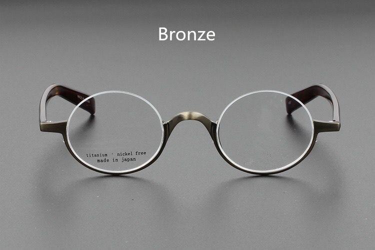 Japanese Brand Lennon Titanium Round Glasses Men Women Handmade Ultra-Light Small Frame Retro Eyeglasses Myopia Oculos Semi-Rim: Bronze