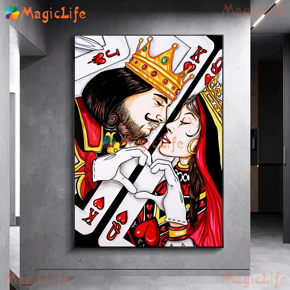 re e regina carte da gioco immagini a parete per soggiorno nordico coppia carte per amore manifesto parete arte tela la pittura Unframed