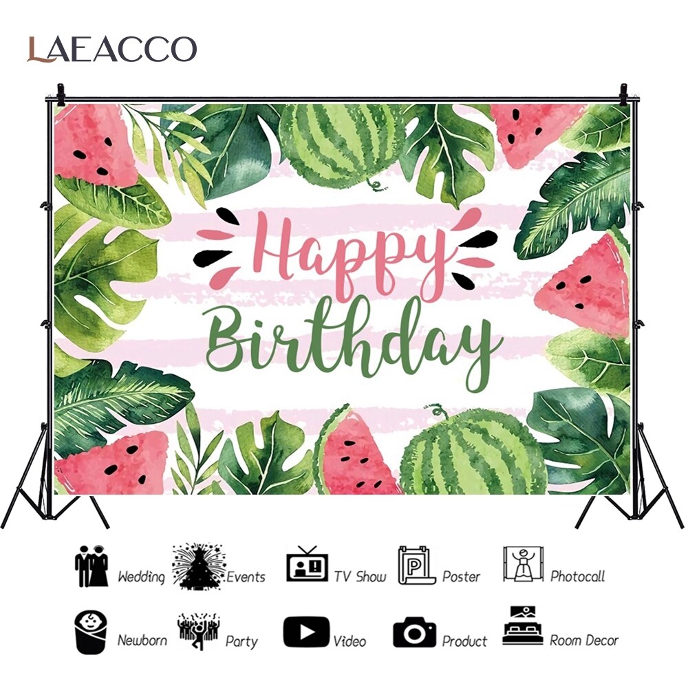 Laeacco urodziny Photophone paski arbuz tropikalne liście lato fotografia tła niemowlę prysznic Backdrops zdjęcie studio