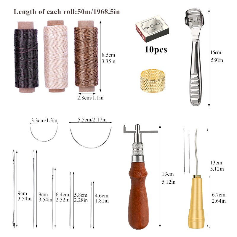 LMDZ Leather Craft Sewing Tools Kit For Saddle Making Punch Sewing Thread Punch Carving Work Groover for Beginners