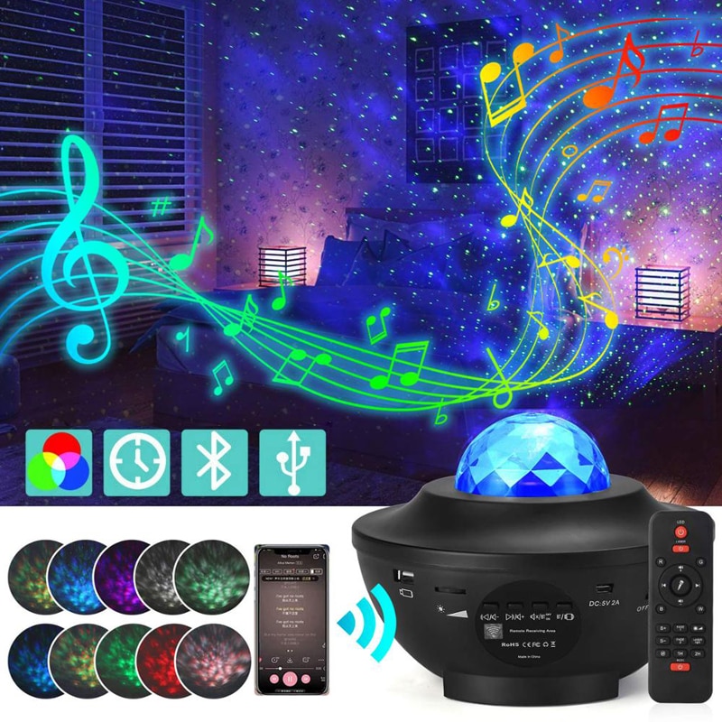 Colorful Starry Sky Projector Blueteeth USB Voice Control Music Player LED Night Light Romantic Projection Lamp Birthday