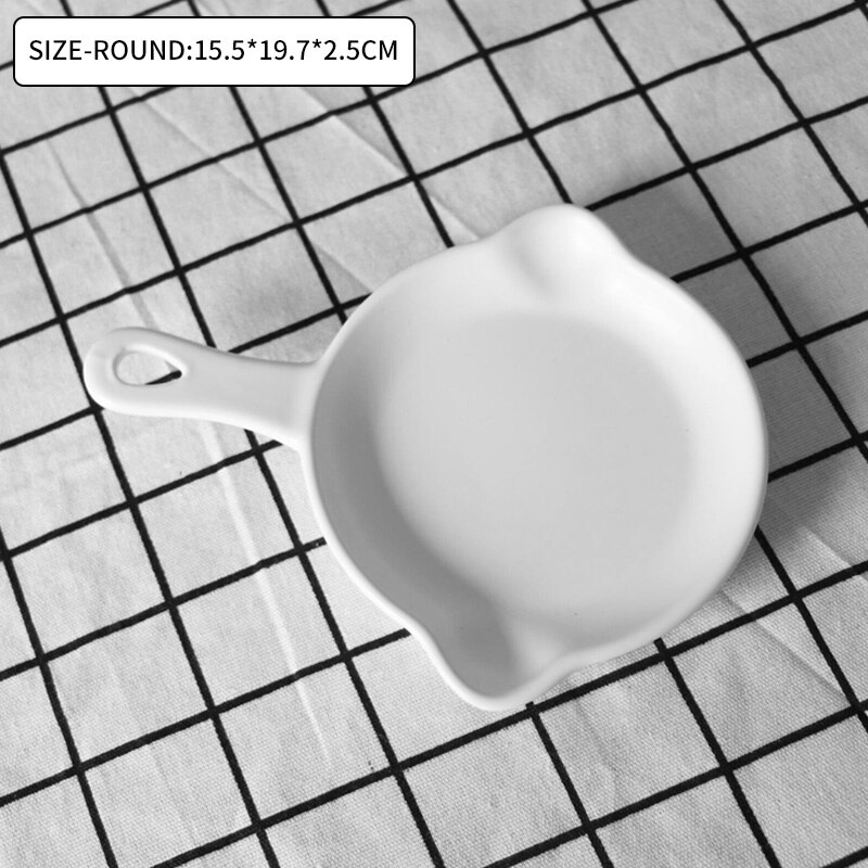 Matte Ceramic Baking Dish Round Plate Pasta Lasagna Pan with Single Handle Fruit Salad Dinner Plate Nordic Baking Dish Tray: Round-White