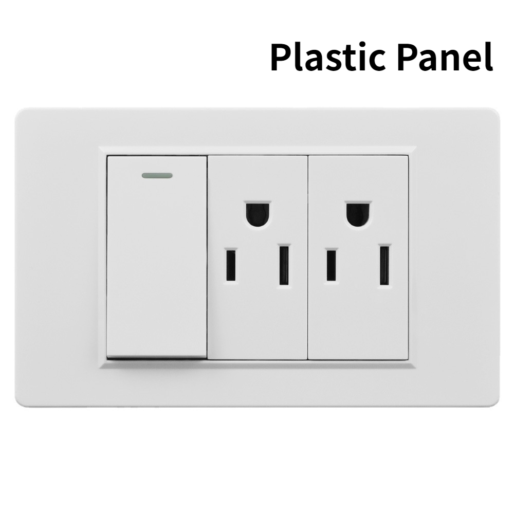 US Power Wall USB Socket Type C Light Switch Double Pole Plastic&Glass Panel Outlet Plate Home Office Electrical Plug Appliances