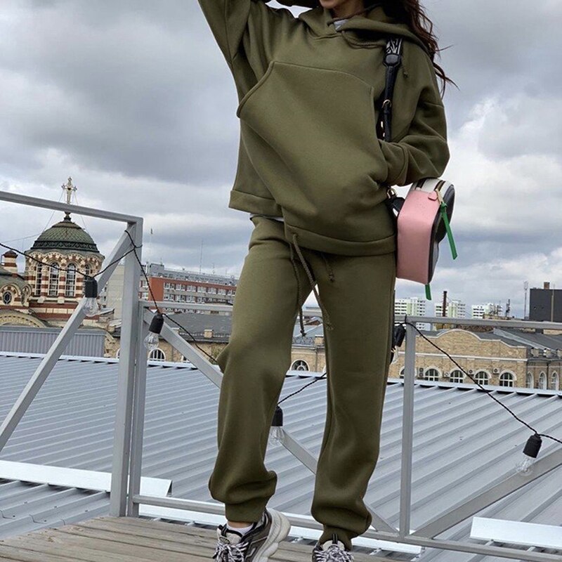 LOOZYKIT survêtements à capuche 2 pièces ensemble sweat + pantalon femmes Sport costume printemps et automne ample solide Cocor vêtements de Sport