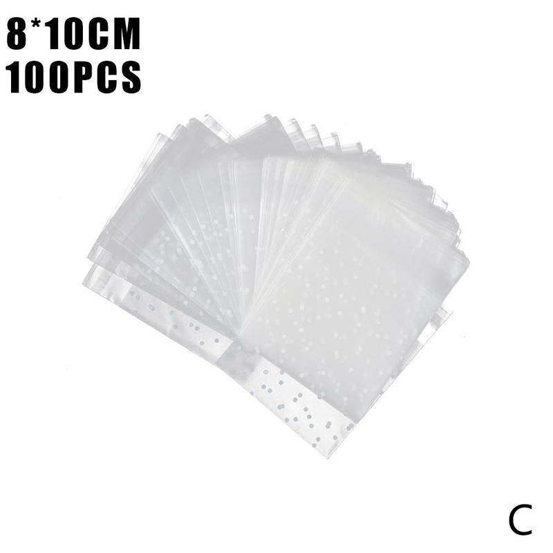 100 stk gennemsigtig kiks pose plast cellofan polka dot slik cookie emballage poser jul diy selvklæbende pose: 8 x 10cm