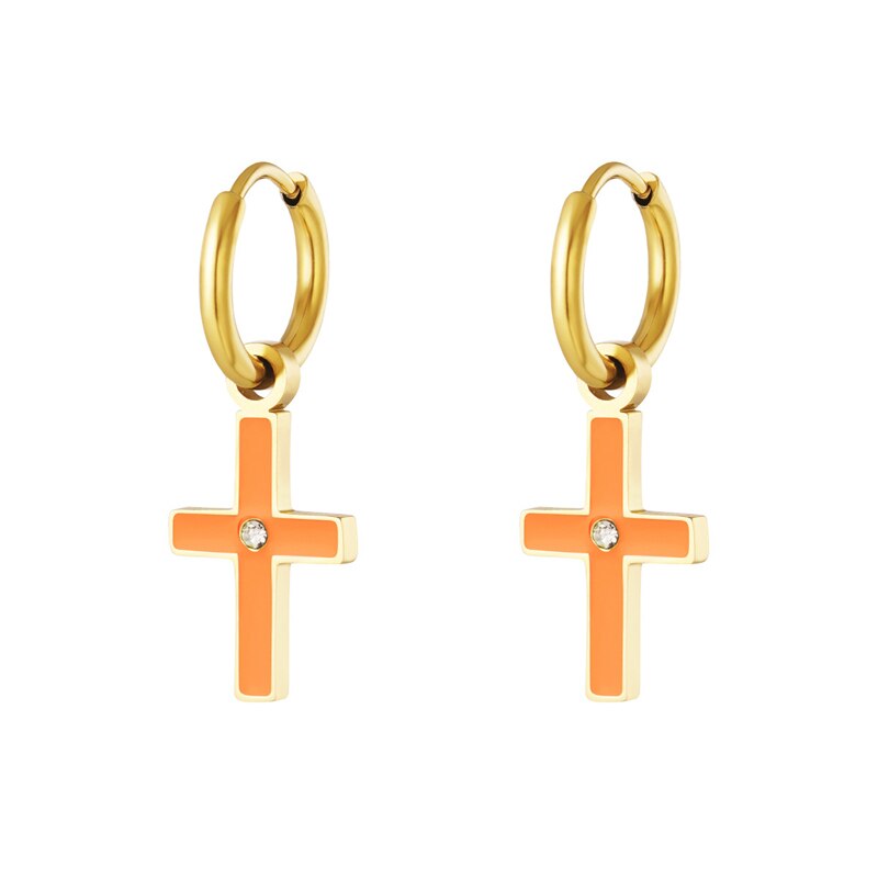 Pendientes Oorbellen Zilver Kleurrijke Enamel Cross Liefde Sleutel Hoop Earring Voor Vrouwen Wedding Charms Oorbellen Jewerly: 1