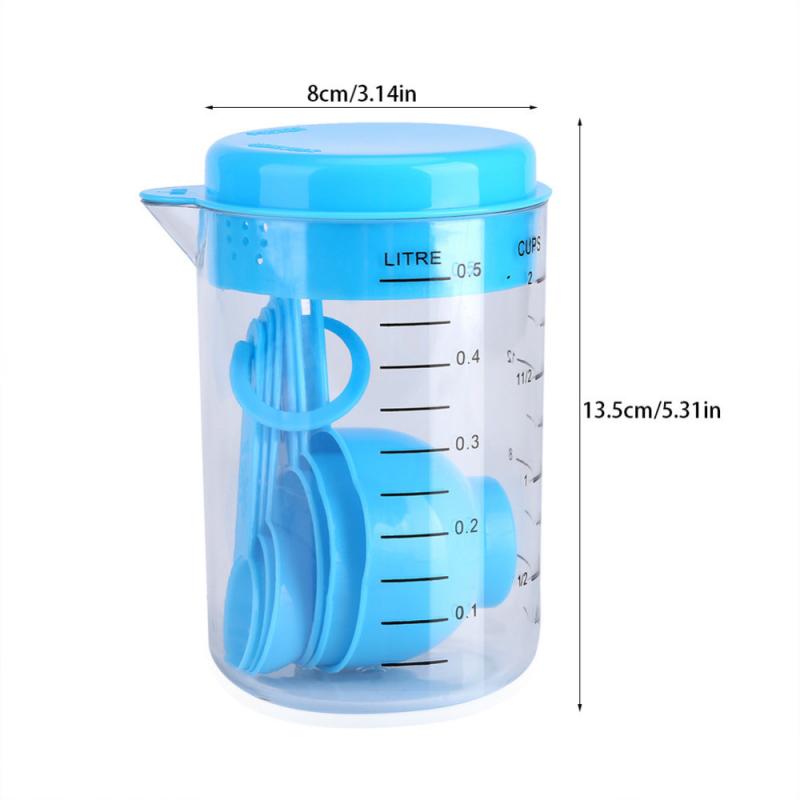 500 Ml Transparante Plastic Cups Maatbeker Cup 6Pc Maatlepels Set Keuken Tool Koken Bakken Tool