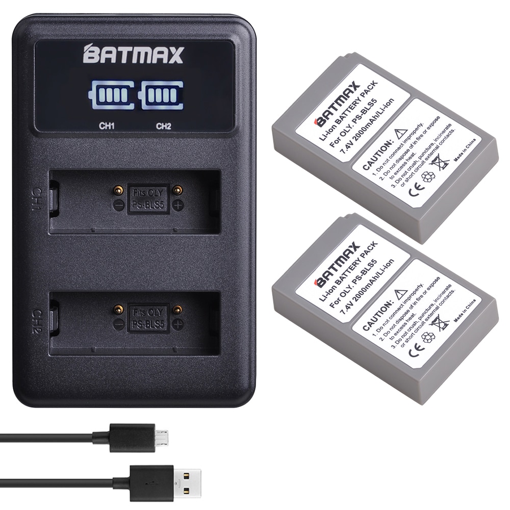 Batmax PS-BLS5 BLS5 BLS-50 BLS50 Batterij + lader voor Olympus PEN E-PL2, E-PL5, E-PL6, E-PL7, e-PM2, OM-D E-M10, E-M10 II, Stylus1