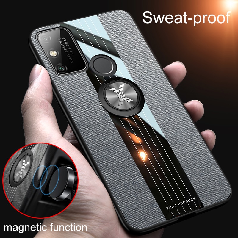 Coque honor 9 a en tissu résistant à la transpiration, coque rigide en polycarbonate avec anneau magnétique pour huawei honor 9a honor 9a moa -lx9h