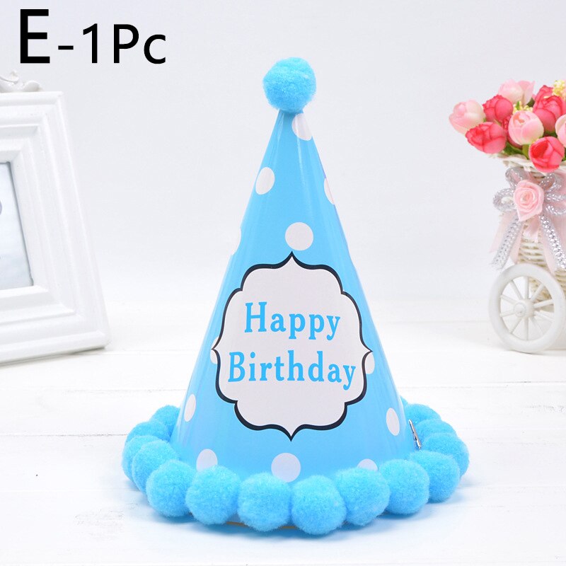 Birthday Caps Baby Kid Rainbow Birthday Party Hat Child Crown Decoration Pompon Paper Cap Cartoon Pattern Festival Birthday Hat: E