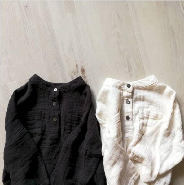 Herfst Kinderen Losse Katoenen Linnen T-shirts Lange Mouw Knop Tops Koreaanse Stijl Kinderkleding Pure Kleur Baby Jongens tees