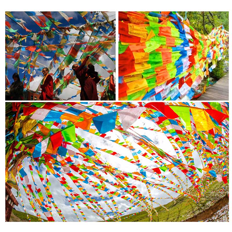 Banderas religiosos budista tibetano, suministros con estampado a color, Bandera de oración, seda Artificial, Tíbet, Lung, Ta, Banner, 3 tamaños