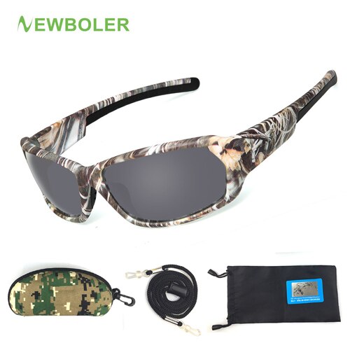 Newboler kamuflasje polariserte solbriller fiske menn kvinner sykling turkjøringe solbriller utendørs sport briller de sol camo: Grå