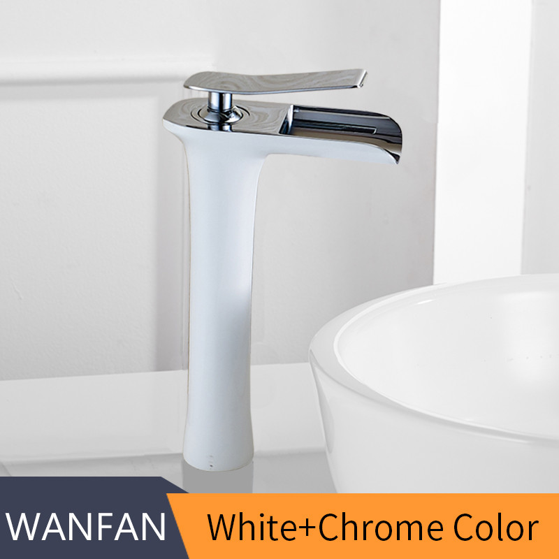 Wastafelkranen Moderne Witte Badkamer Kraan Watervalkranen Enkel Gat Koud en Warmwaterkraan Wastafel Kraan Mengkranen 6008: WHITE / G3/8