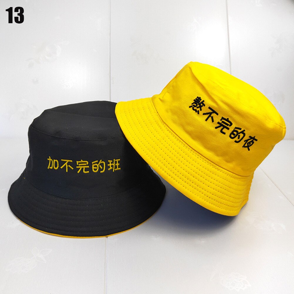 Hoed zomer student dubbelzijdige pet vissershoed chinese borduurwerk zonnehoeden opvouwbaar katoen: 13