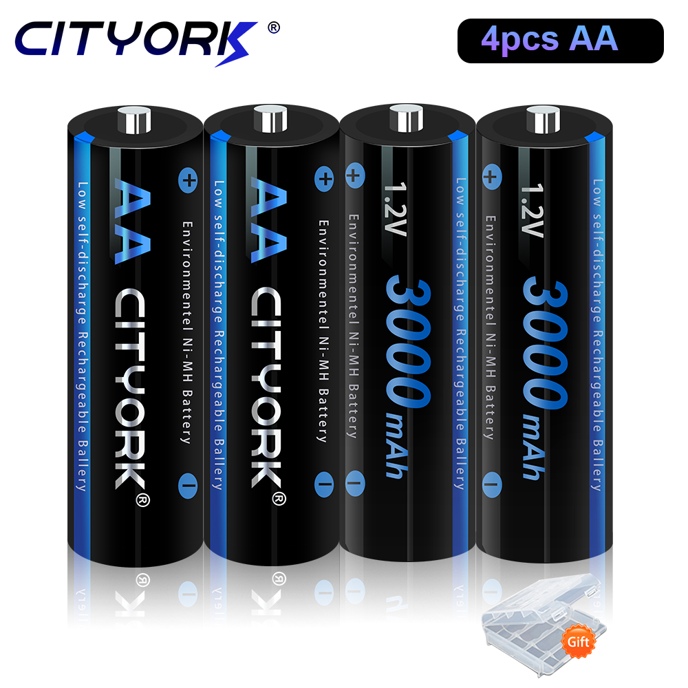CITYORK AA 1,2 V 3000 mAh nimh oplaadbare batterij aa-batterijen + batterijlader voor 1,2 V AA/AAA C/D oplaadbare batterij: YELLOW