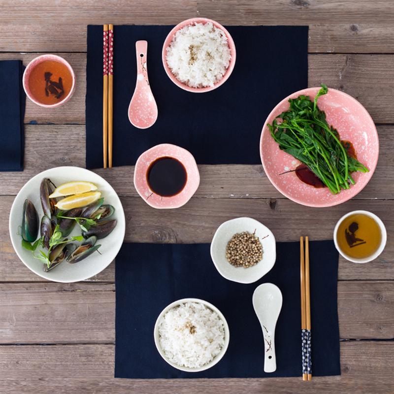 Juego de vajilla de cerámica de estilo japonés, juego de vajilla de cerámica creativa para el hogar (rosa)