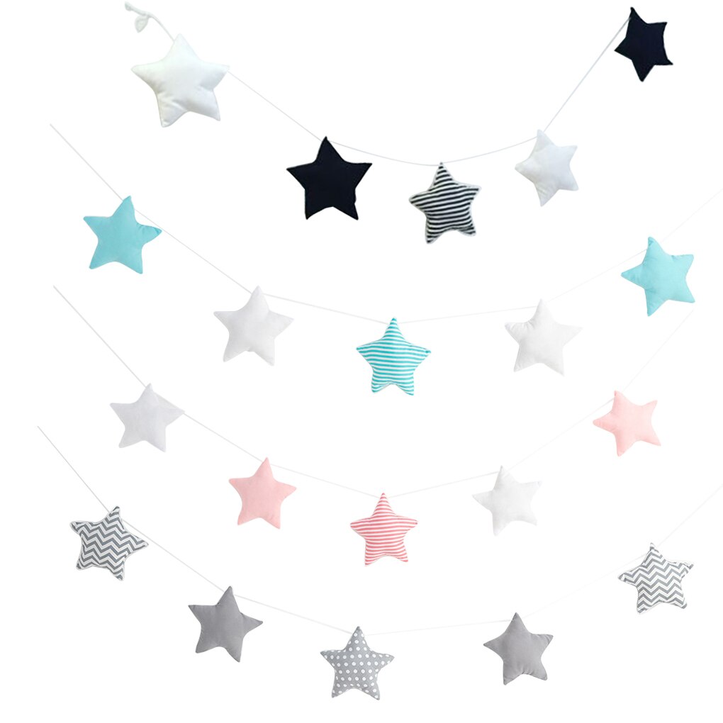 Tira de decoración de estrella colgante para pared de niños, cartel de pared del dormitorio, cuerda de algodón, adorno de estrellas
