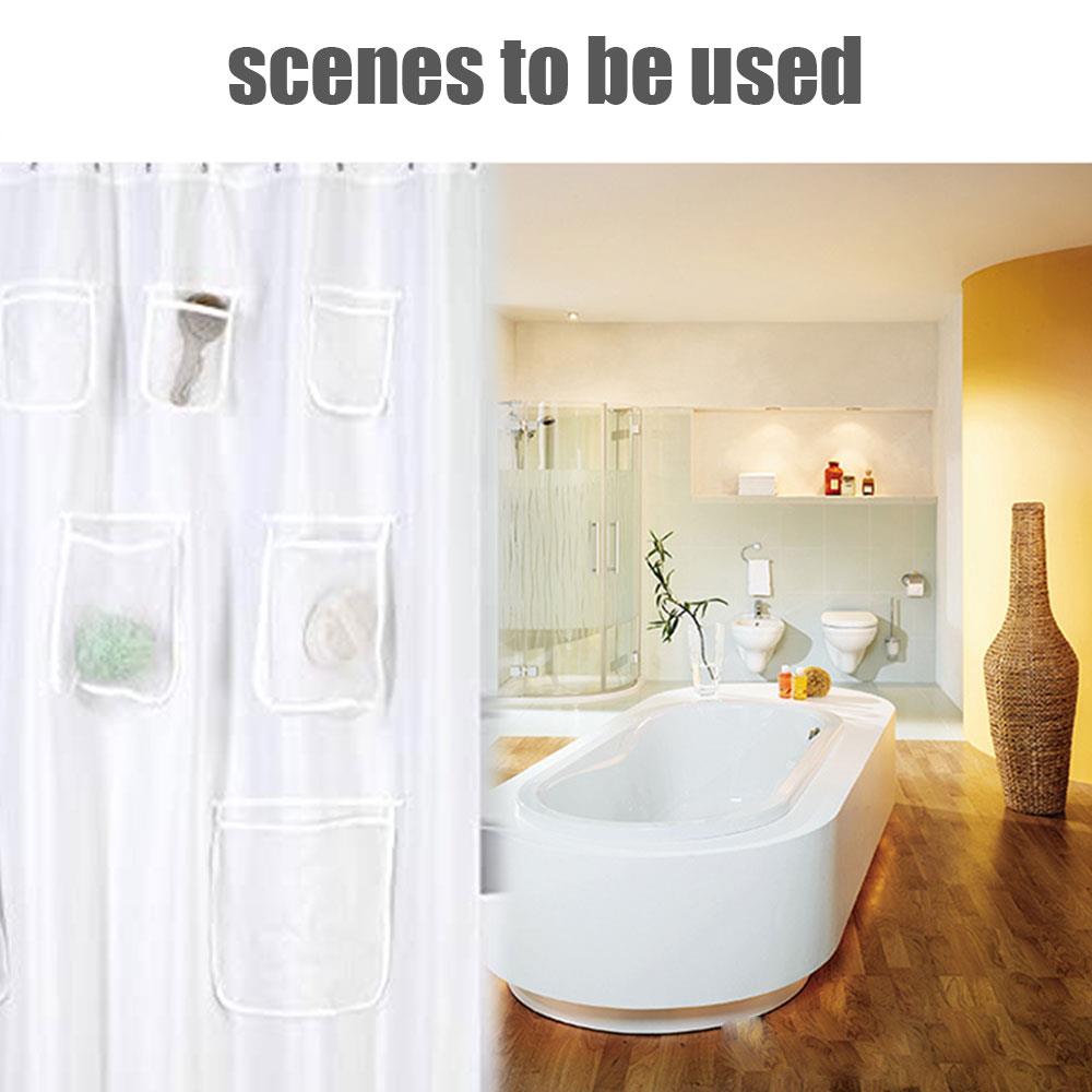 Waterproof Shower Curtain with Pocket for Touchscreen Devices Multi-functional Clear Shower Curtain Phone Tablet Holder Bathroom