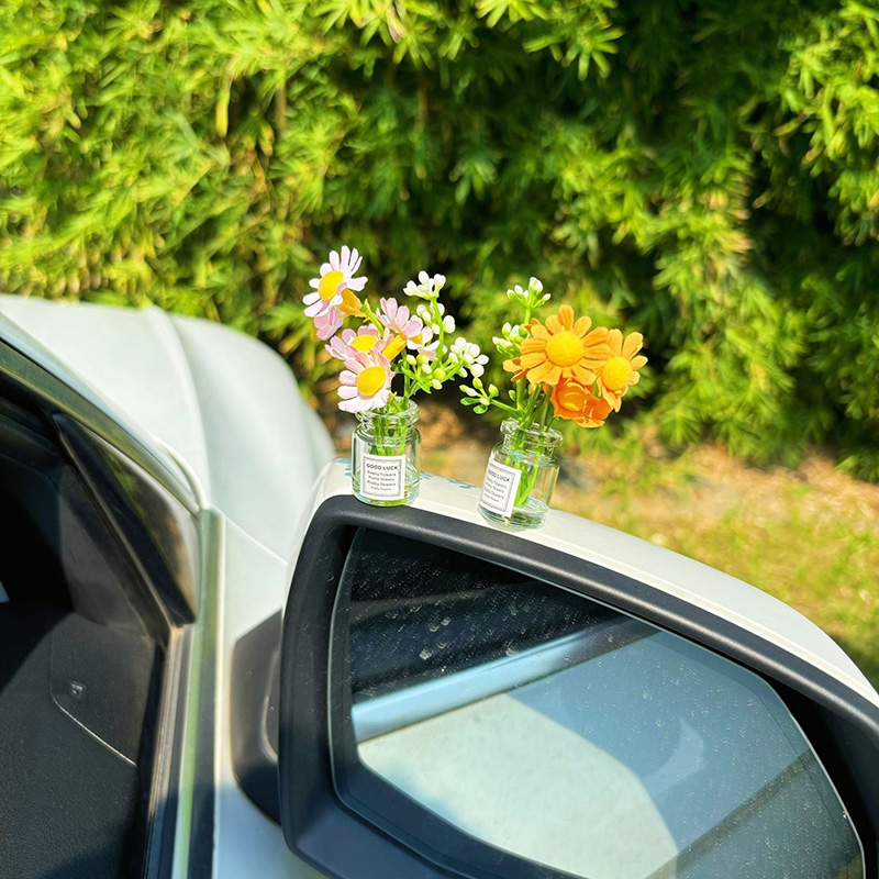 Decoración de consola central Interior de coche, bonito florero Sakura Gypsophila, adornos para salpicadero Interior de coche, decoración de escritorio para el hogar