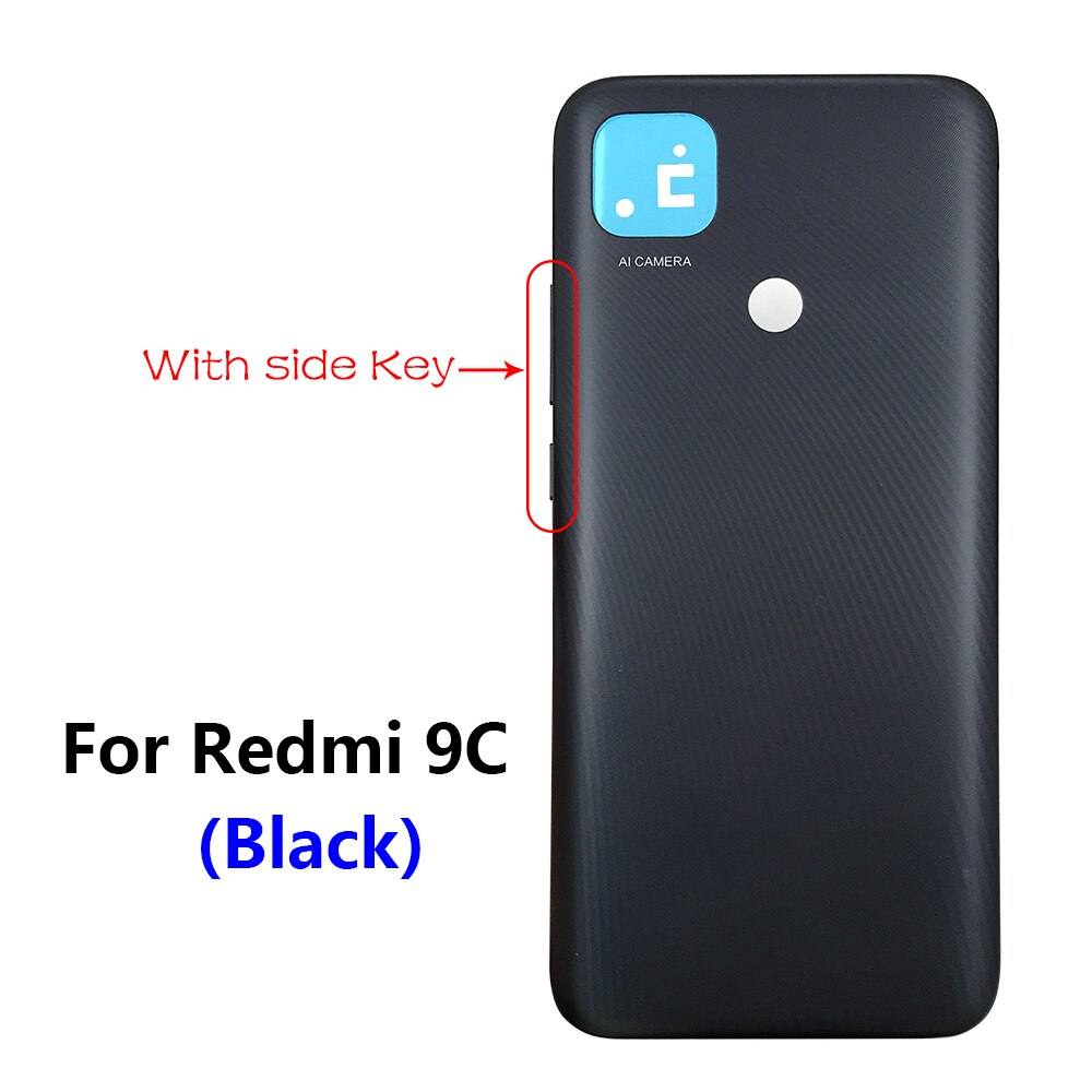 Für Xiaomi Redmi 9C Zurück Batterie Abdeckung Zurück Glas Tafel 9C Hinten Gehäbenutzen Tür fallen Für Redmi 9C Profi Zurück batterie Abdeckung + Seite Schlüssel: schwarz