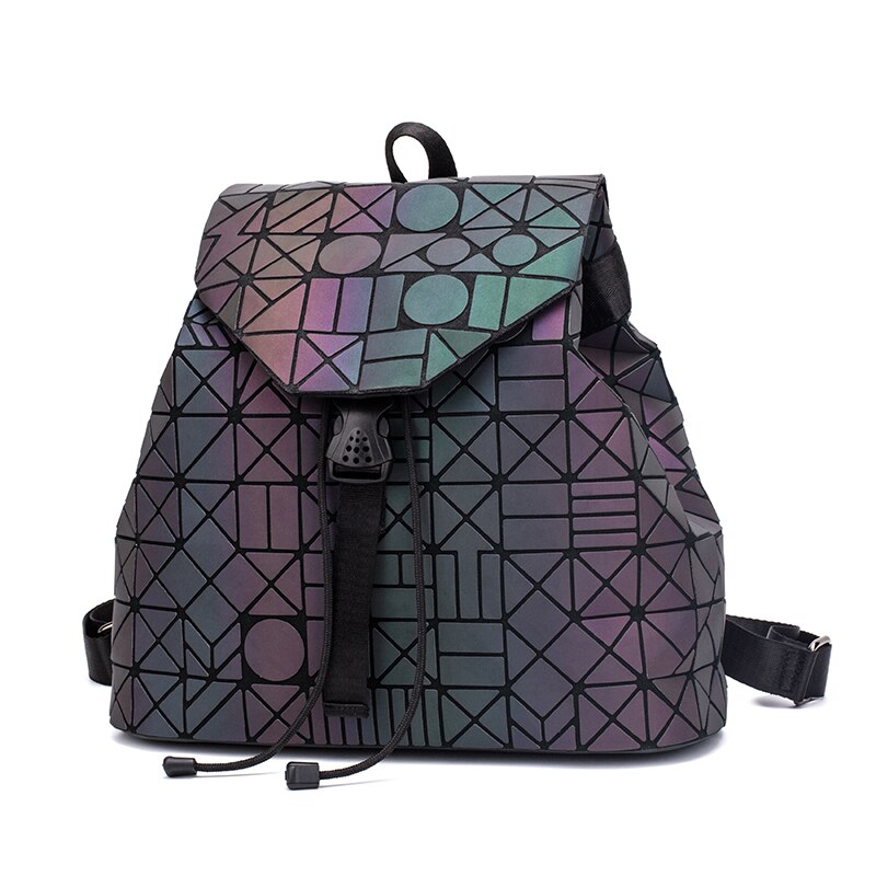 Women Backpack Luminous Geometric Plaid Sequin Female Backpacks For Teenage Girls Bagpack Drawstring Bag Holographic Backpack: Luminous Mixing L
