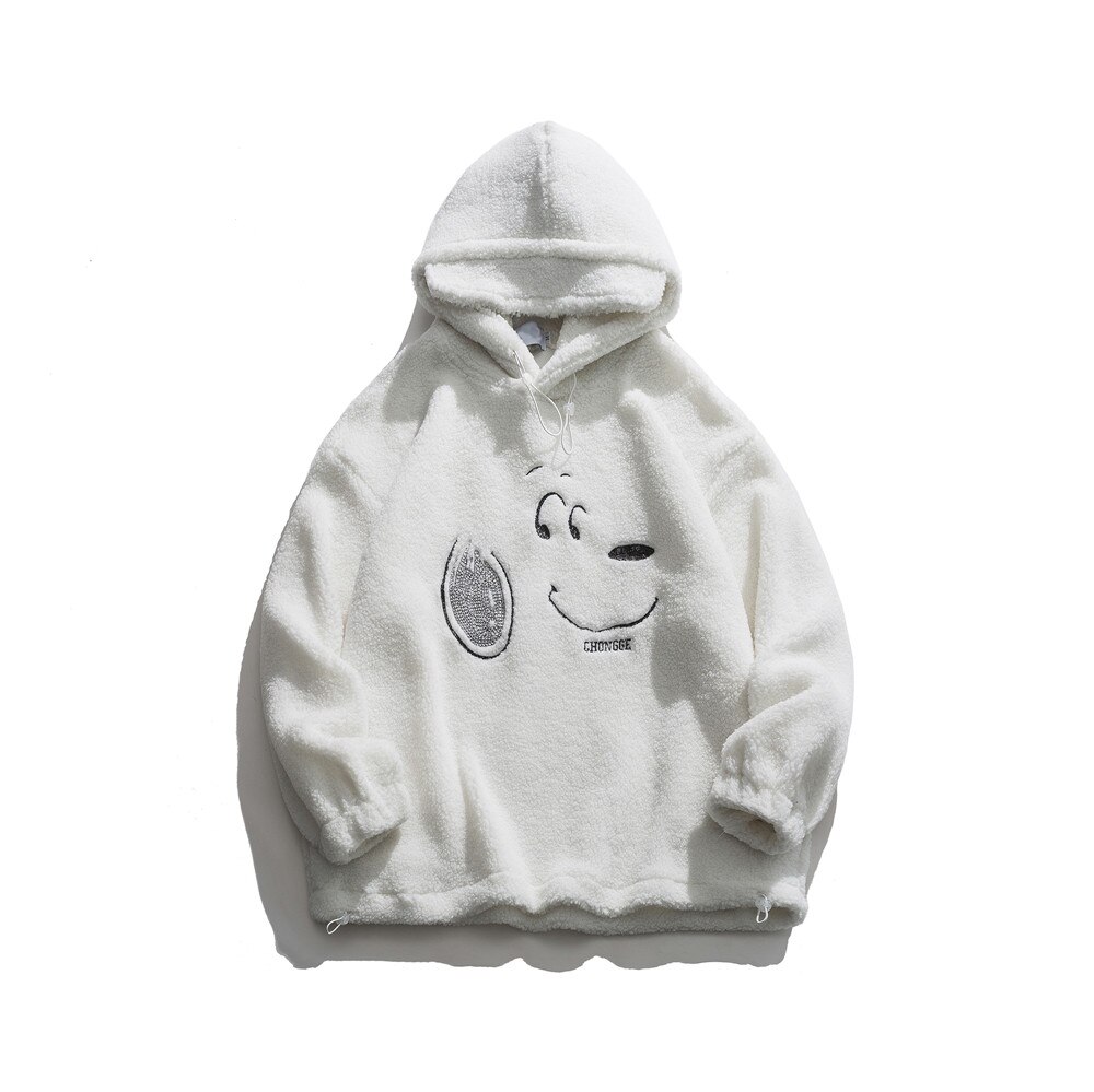 Dark Icon Embroidery Sherpa Hoodie Men Women Pullover Oversized Men's Sweatshirts and Hoodies Boy Girl Students Sweatshirt: white / L