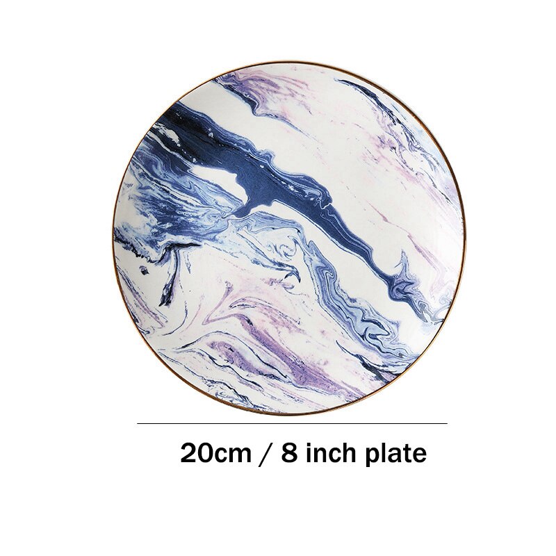 Purple Marbled Dinnerware Set Golden Ceramic Mug Dinner Plate Pasta Dishes Afternoon Tea Salad Dessert Plate Coffee Cup Saucer: 8 inch plate
