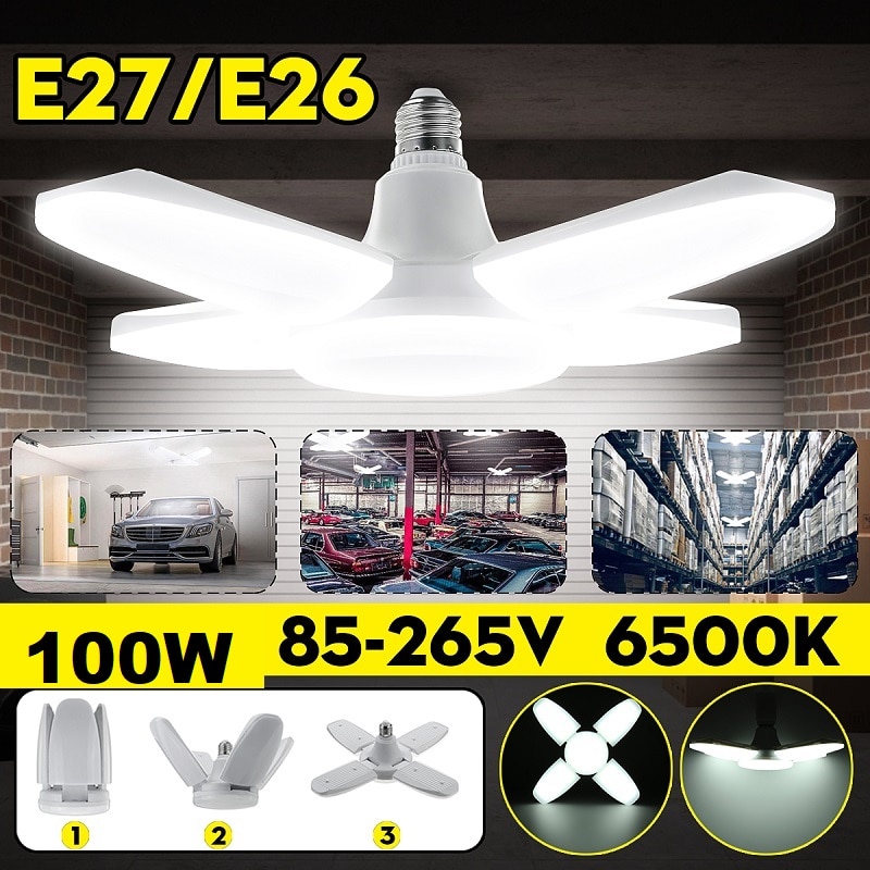 100W Vervormbare Garage Licht Led Plafond Verlichting Geen Flikkering E26/27 Led Lamp 180-360 Graden hoek Verstelbare Plafondlamp