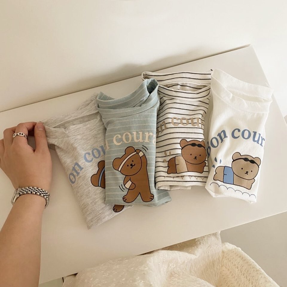 T-shirt imprimé style coréen pour filles, vêtements d'été en coton à manches courtes pour enfants de 6 à 24 mois,