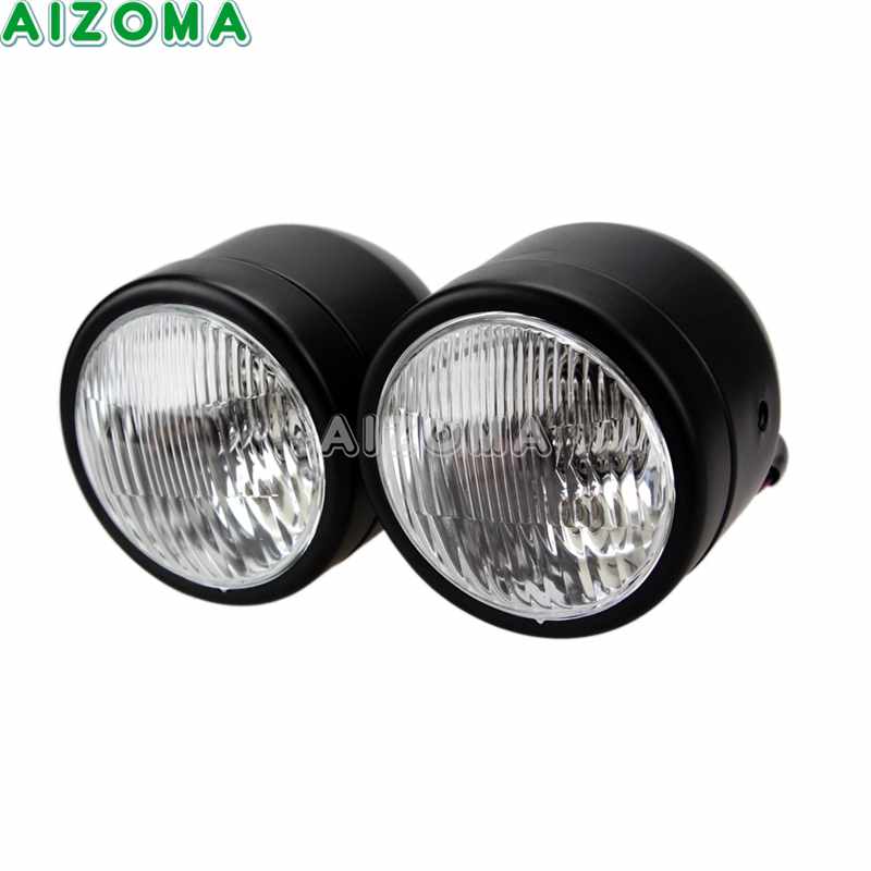 Motorcycle Twin Round Headlight Dual Sport 4" Double Dominator Head Lamp Light for Honda Yamaha Suzuki Cafe Racer Vmax Vmx 1200: 655 Black