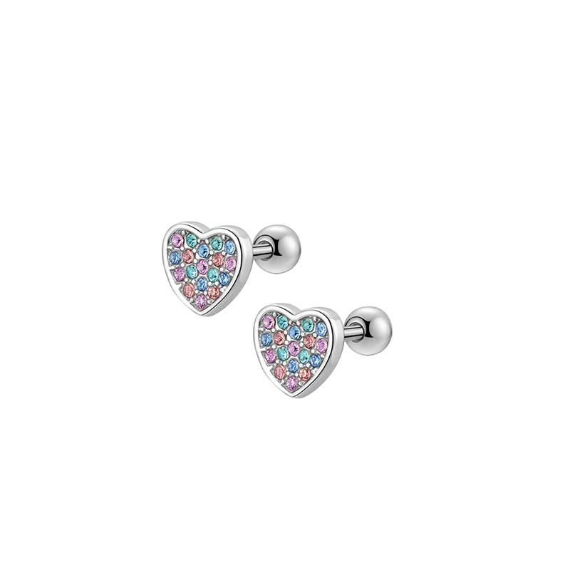 1/ 6 paar hypoallergene oorbellen met schroefsluiting voor dames en meisjes, set 20g , 316l schattige oorbellen met zirkonia steentjes van roestvrij staal met schroefsluiting.: Rhodium geplateerd