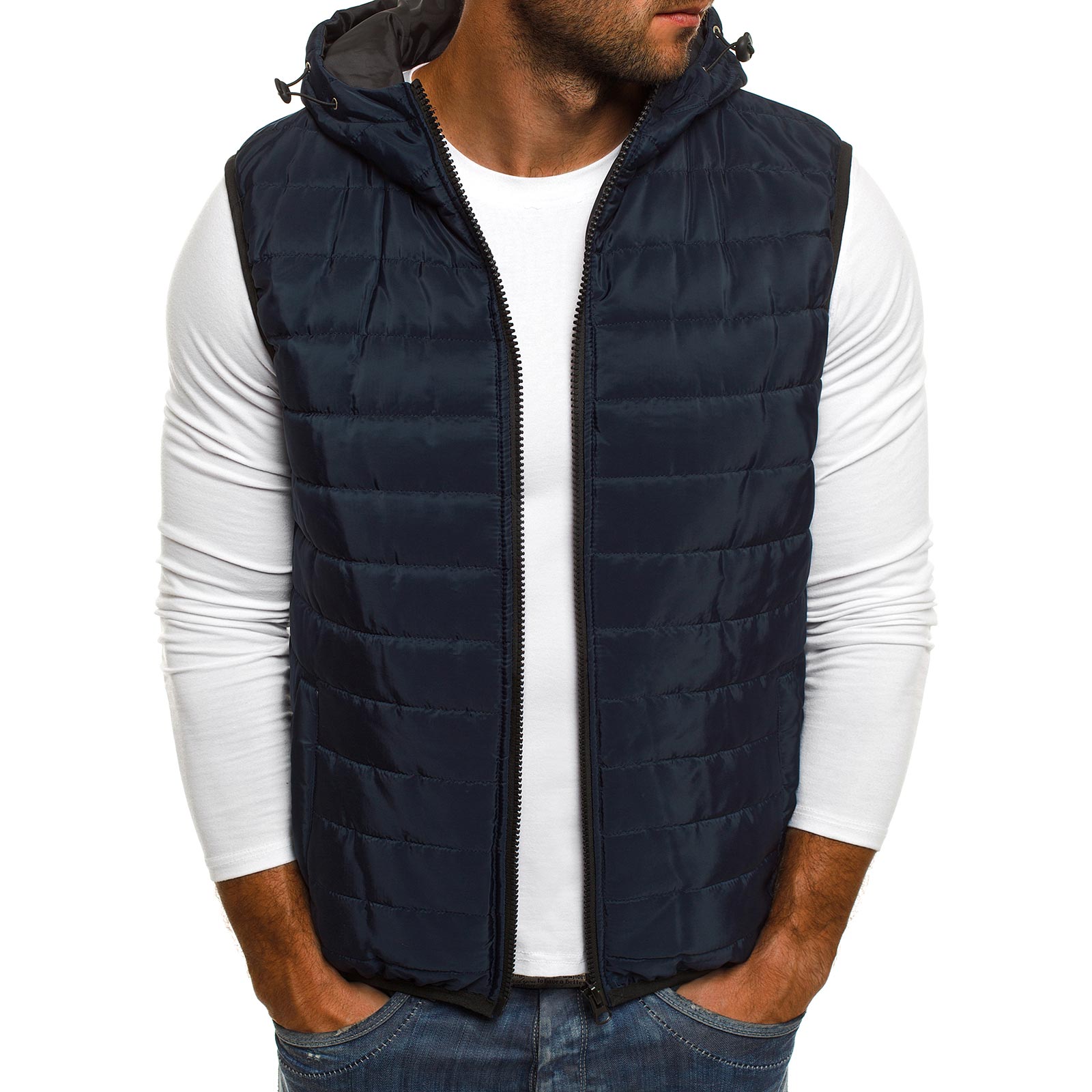 ZOGAA Parka gilets hommes printemps hiver sans manches vestes hommes gilet à capuche gilet manteaux décontractés Parkas surdimensionné: Marine Bleu / XL